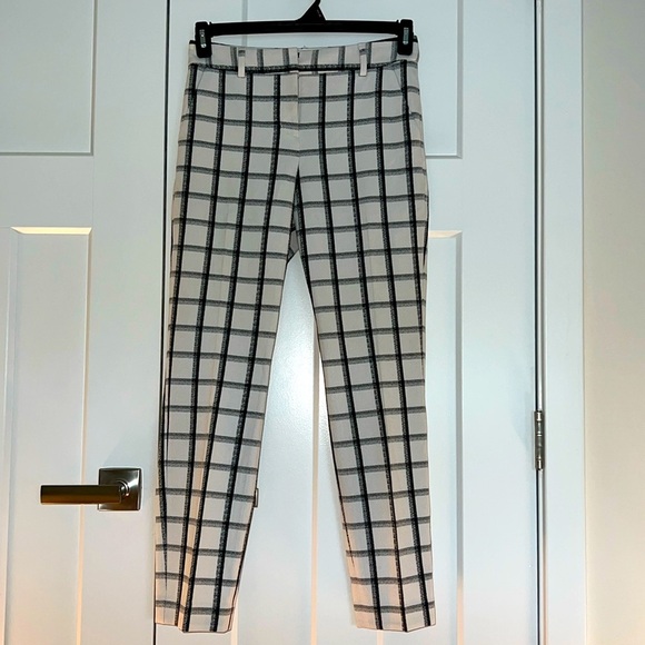 EXPRESS Columnist Stretch Mid-Rise Plaid Black & White Ankle Pants - Picture 1 of 6